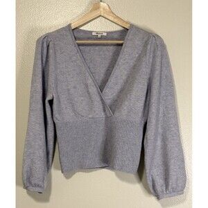 MADEWELL Wrap front Sweater Size Large Blue Coziest Yarn Merino Wool Alpaca
